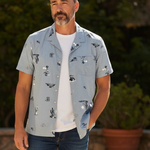 Life is Good M's Outdoor Cowboy Skeleton Pattern Camp Shirt - Picture 1 of 8